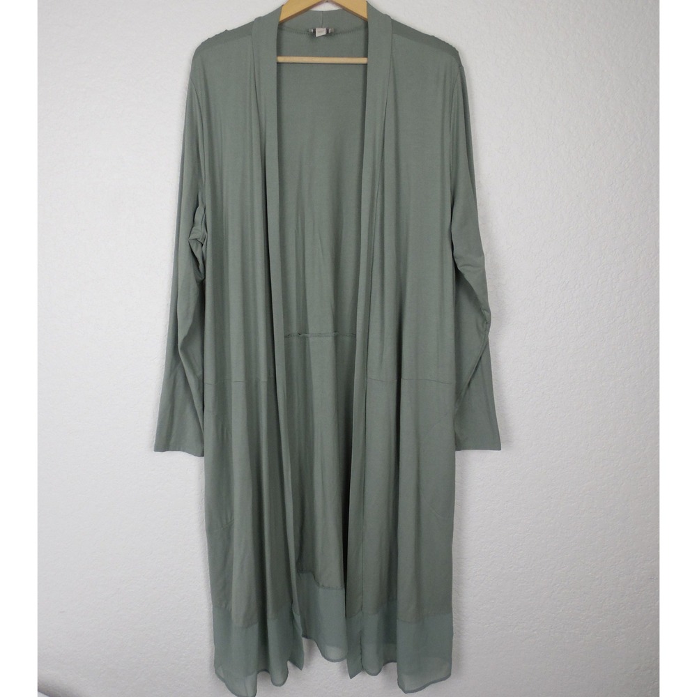 LOGO Lori Goldstein Women's Long Open Front Cardigan SZ XL‎ Sage Green Lagenlook
